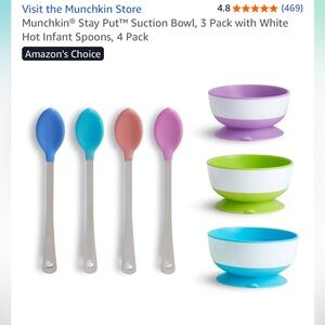 Munchkin® Stay Put™ Suction Bowl, 3 Pack with White Hot Infant Spoons, 4 Pack